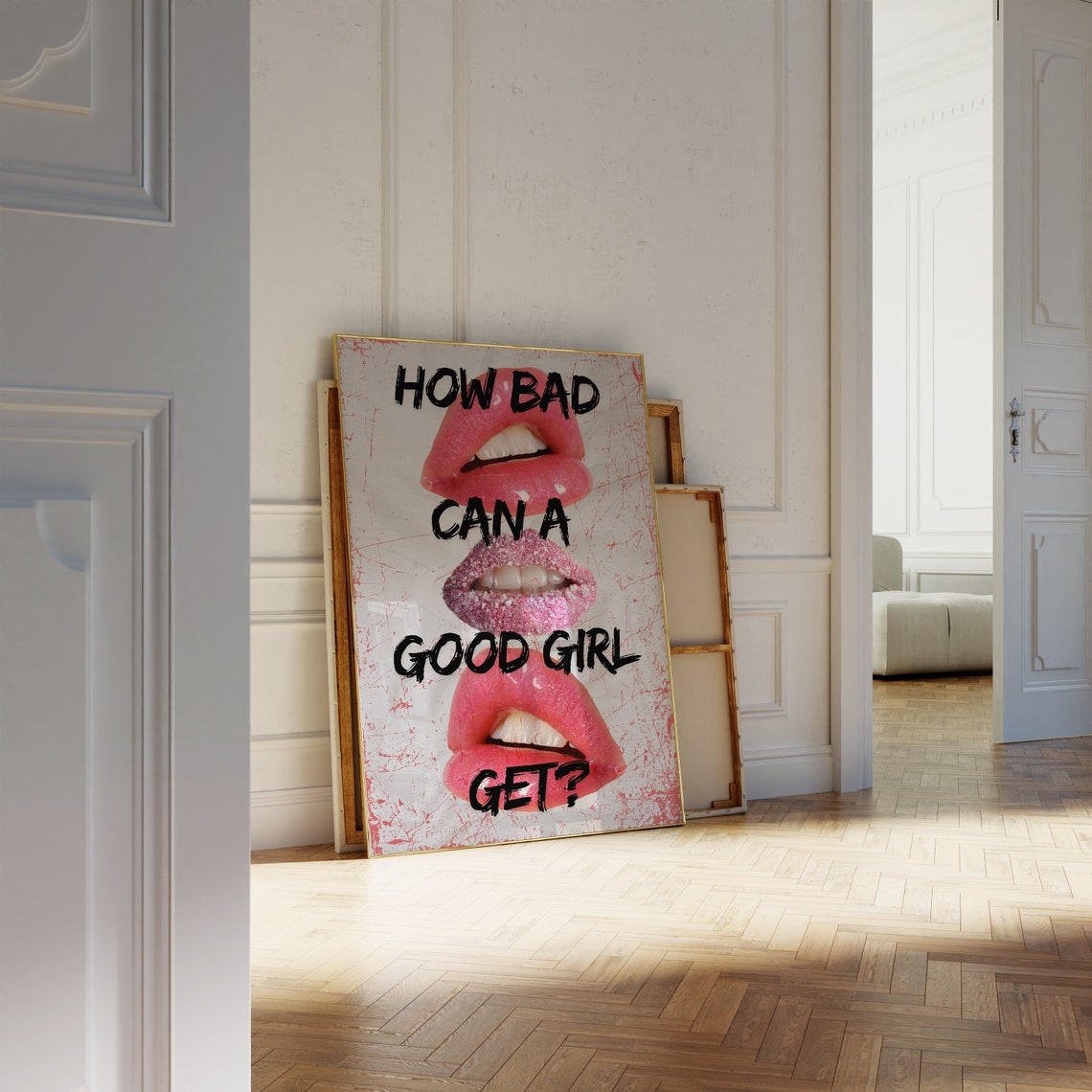 How Bad Can A Good Girl Get Poster Pink Lips Collage Sassy Quote Decor - Image 3
