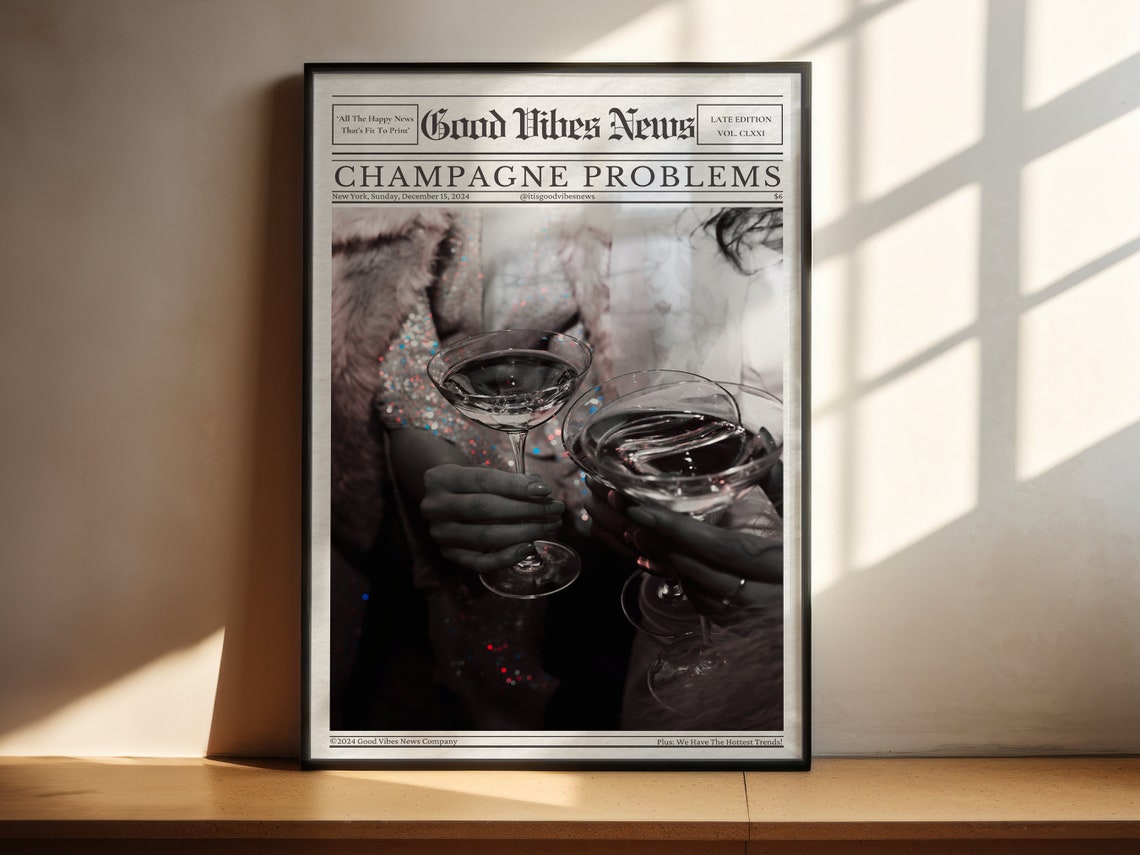 Champagne Problems Newspaper Style Martini Party Photo Poster - Image 3