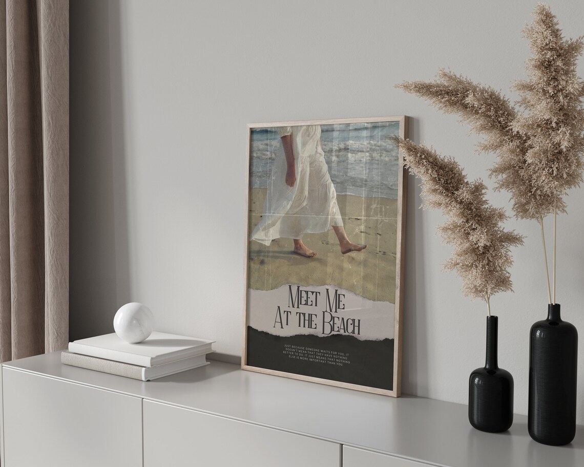 Meet Me At The Beach Barefoot Woman White Dress Ocean Shore Romantic Poster - Image 2