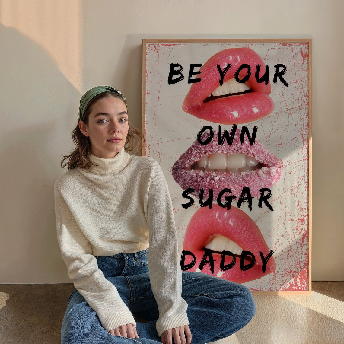 Be Your Own Sugar Daddy Glitter Lips Bold Feminist Quote Poster - Image 3
