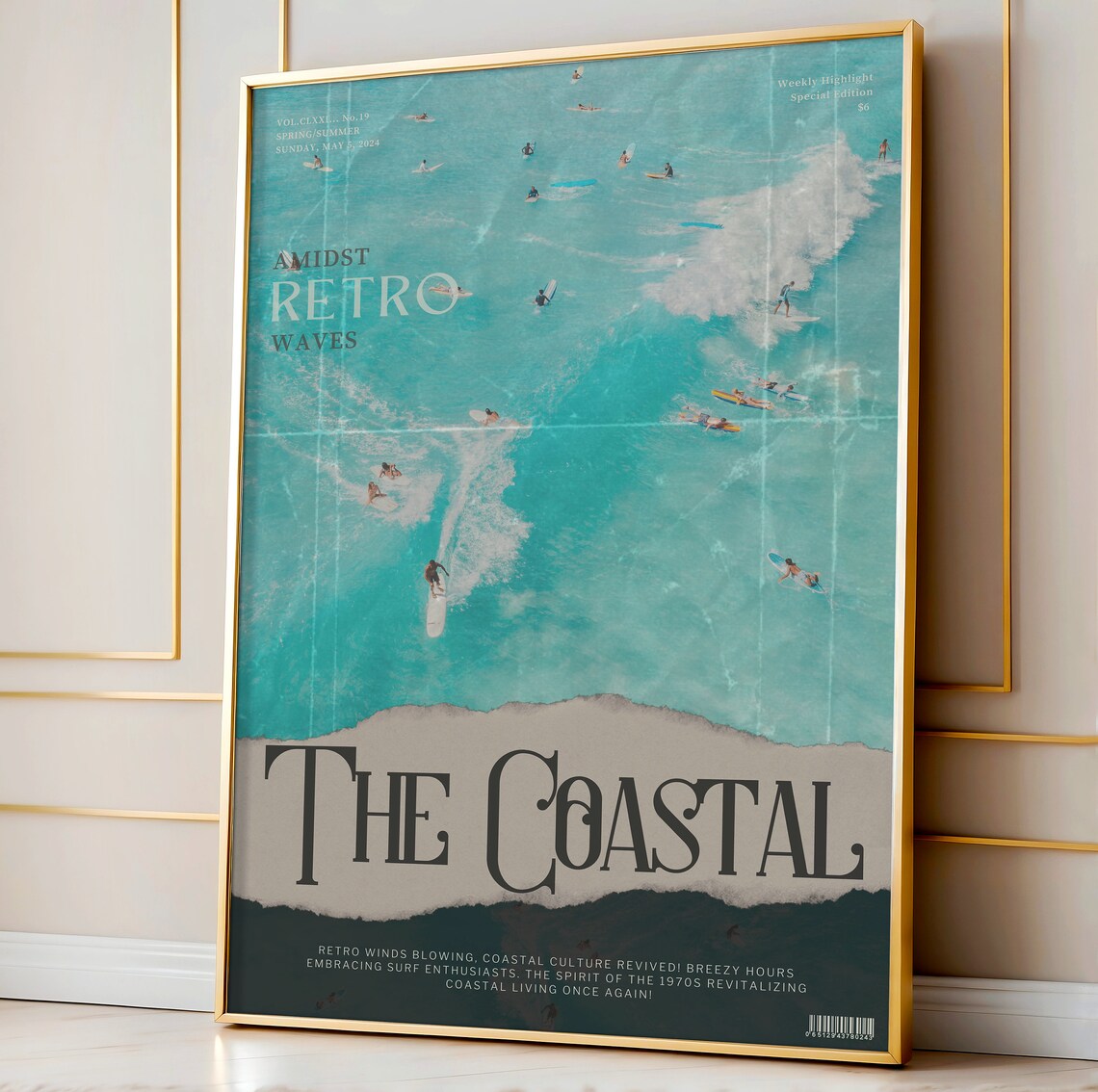 The Coastal Amidst Retro Waves Aerial Surfers Turquoise Ocean Drone View Poster