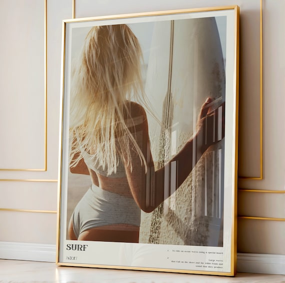 Surf Definition Photography Poster Blonde Surfer Holding Board