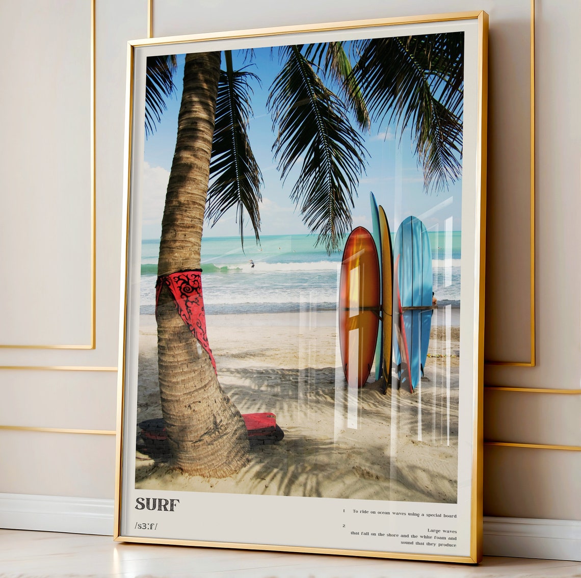 Surf Definition Photo Poster Surfboards on Tropical Palm Beach