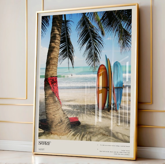 Surf Definition Photo Poster Surfboards on Tropical Palm Beach