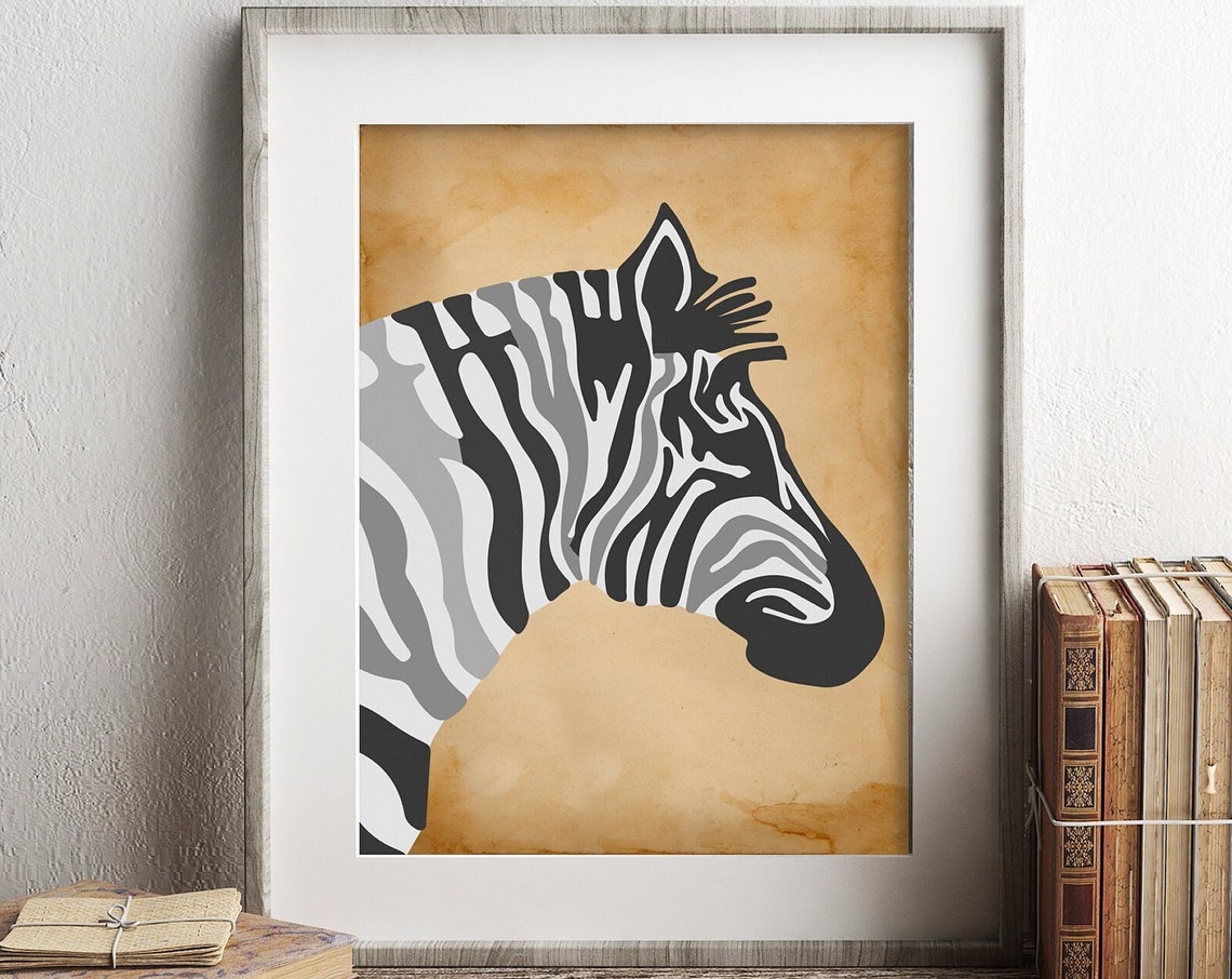 Modern Zebra Head Illustration on a Vintage Tan Background Poster - Image 2