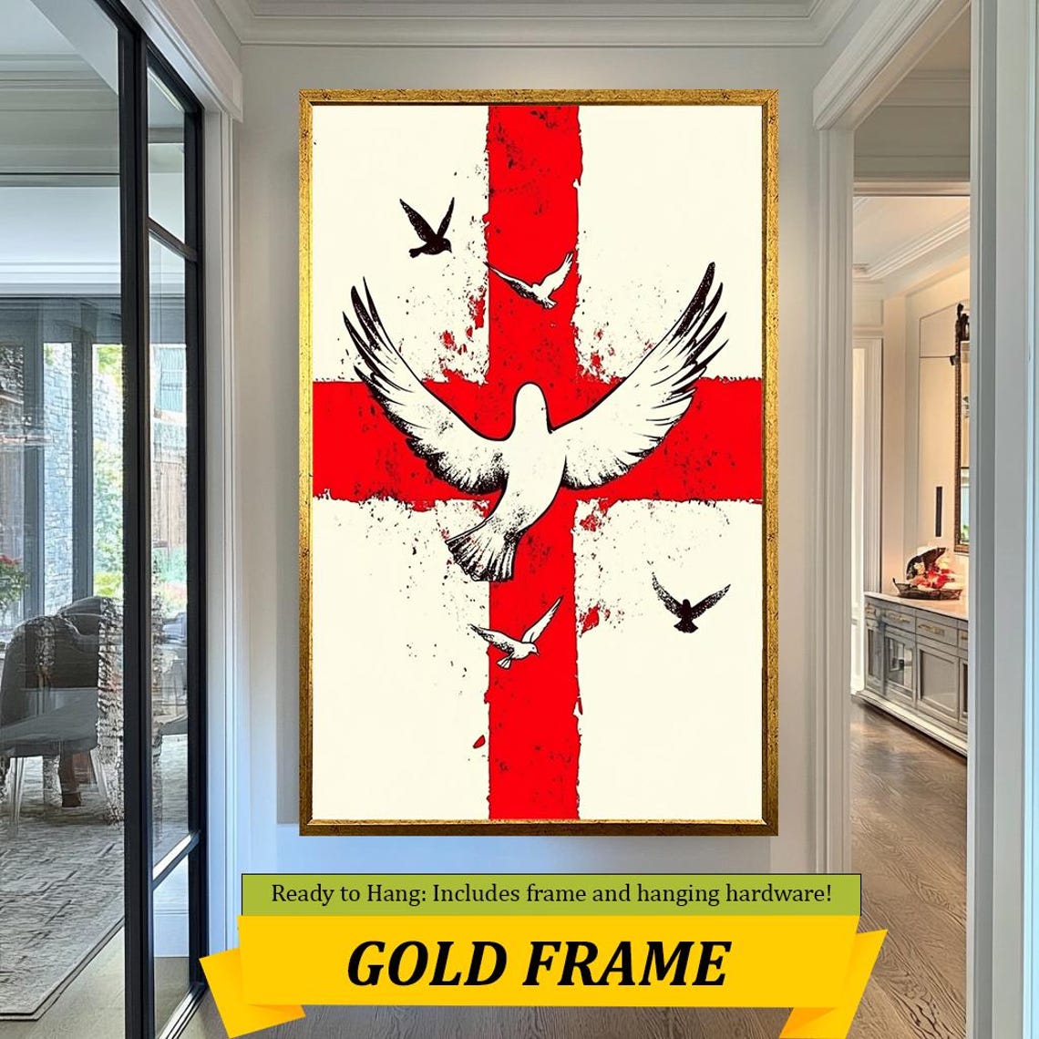 Red Cross White Dove Flying Birds Bold Peace Symbol Art Poster - Image 5