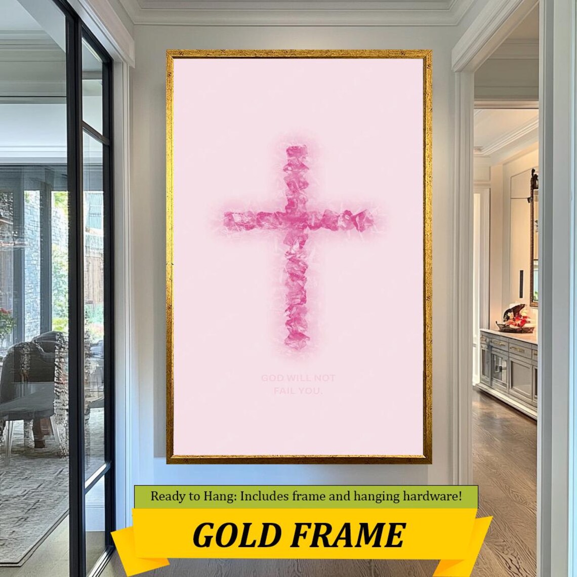 Pink Watercolor Cross God Will Not Fail You Faith Quote Wall Art - Image 5