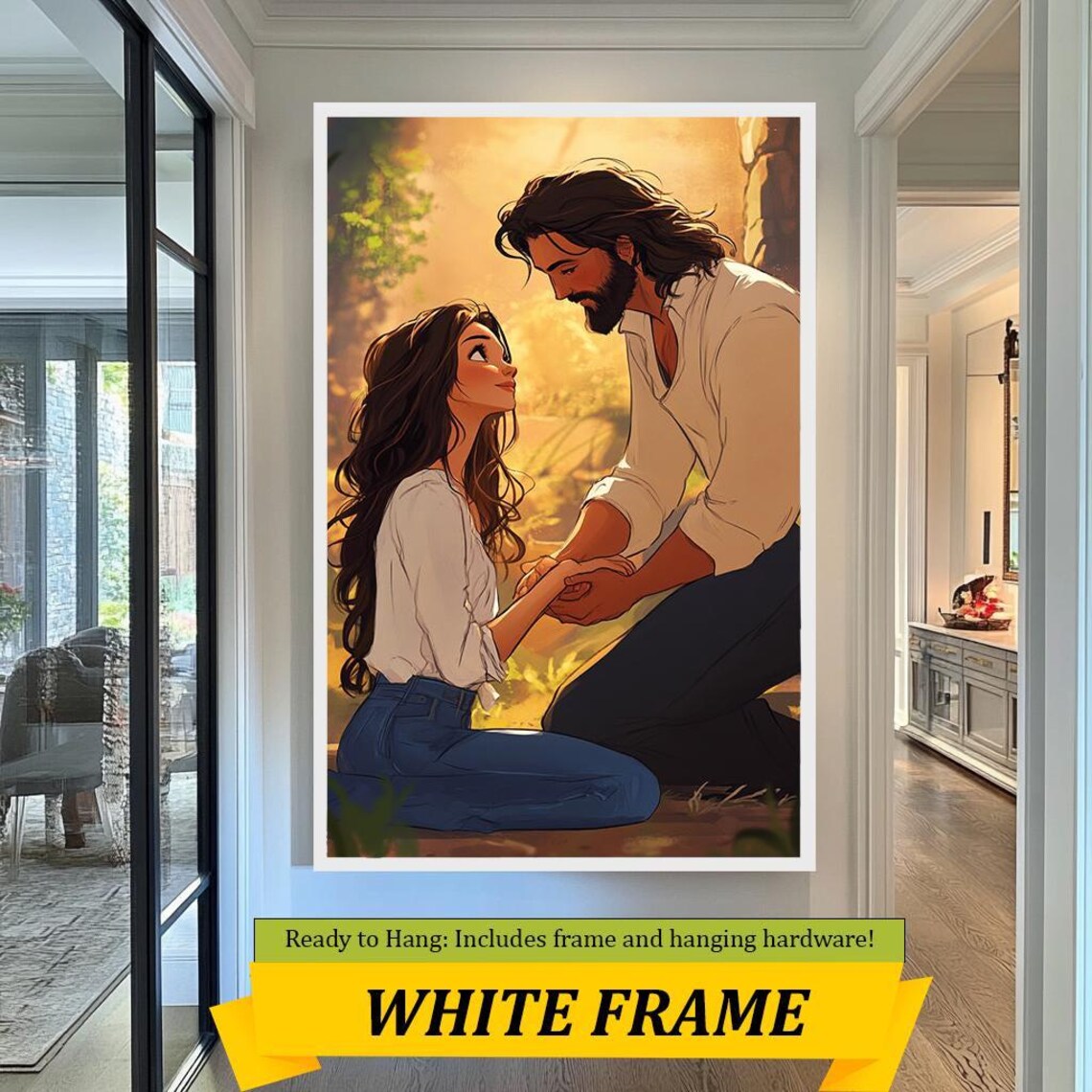 Jesus Comforting Woman Holding Hands Warm Golden Light Christian Print - Image 2