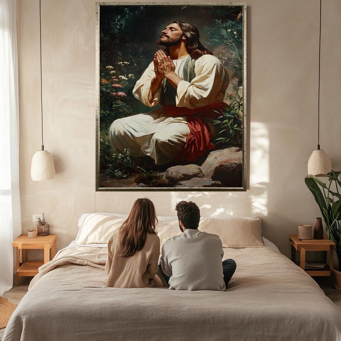 Jesus Praying In Garden Hands Folded Looking Heavenward Classic Poster - Image 2