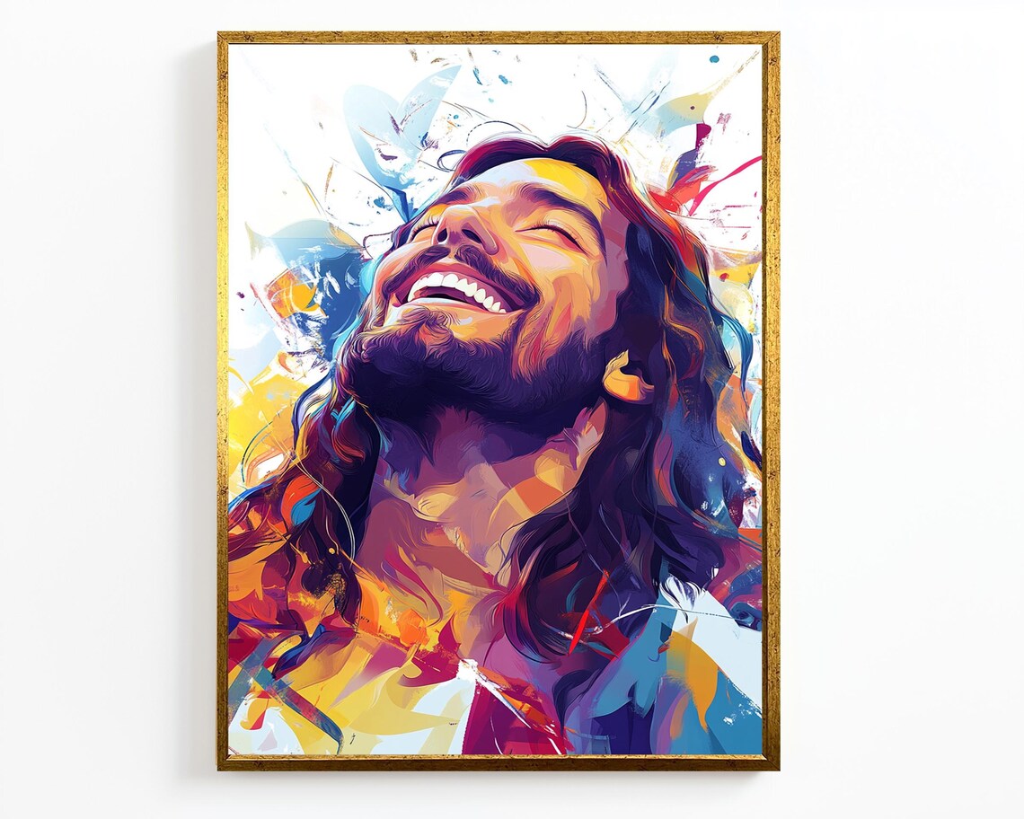 Jesus Laughing Joyfully Colorful Abstract Expressionist Portrait Poster - Image 4