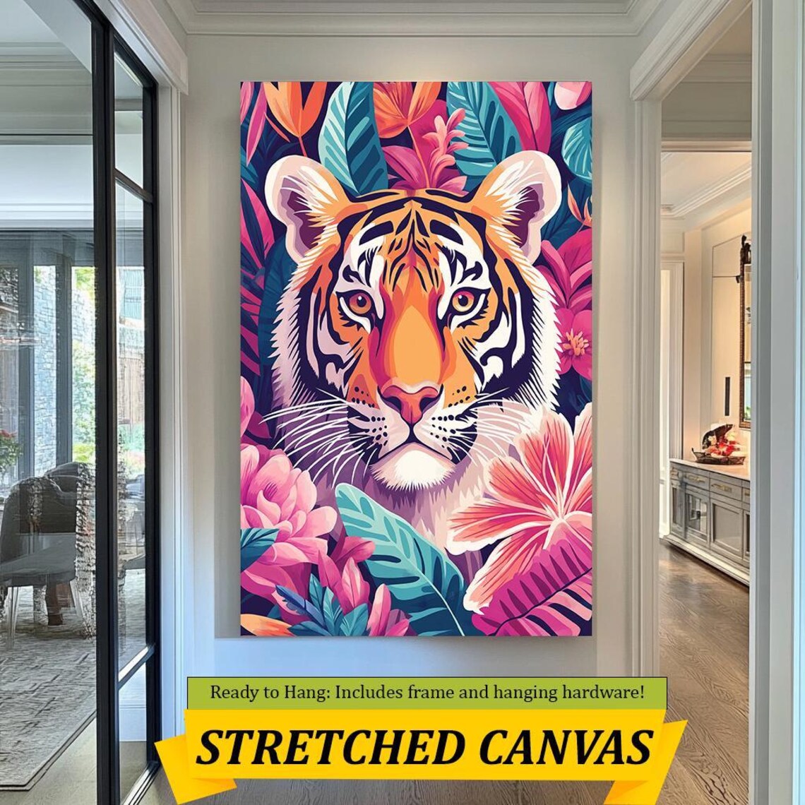 Colorful Tiger Face Tropical Foliage Exotic Jungle Wildlife Art Poster - Image 2
