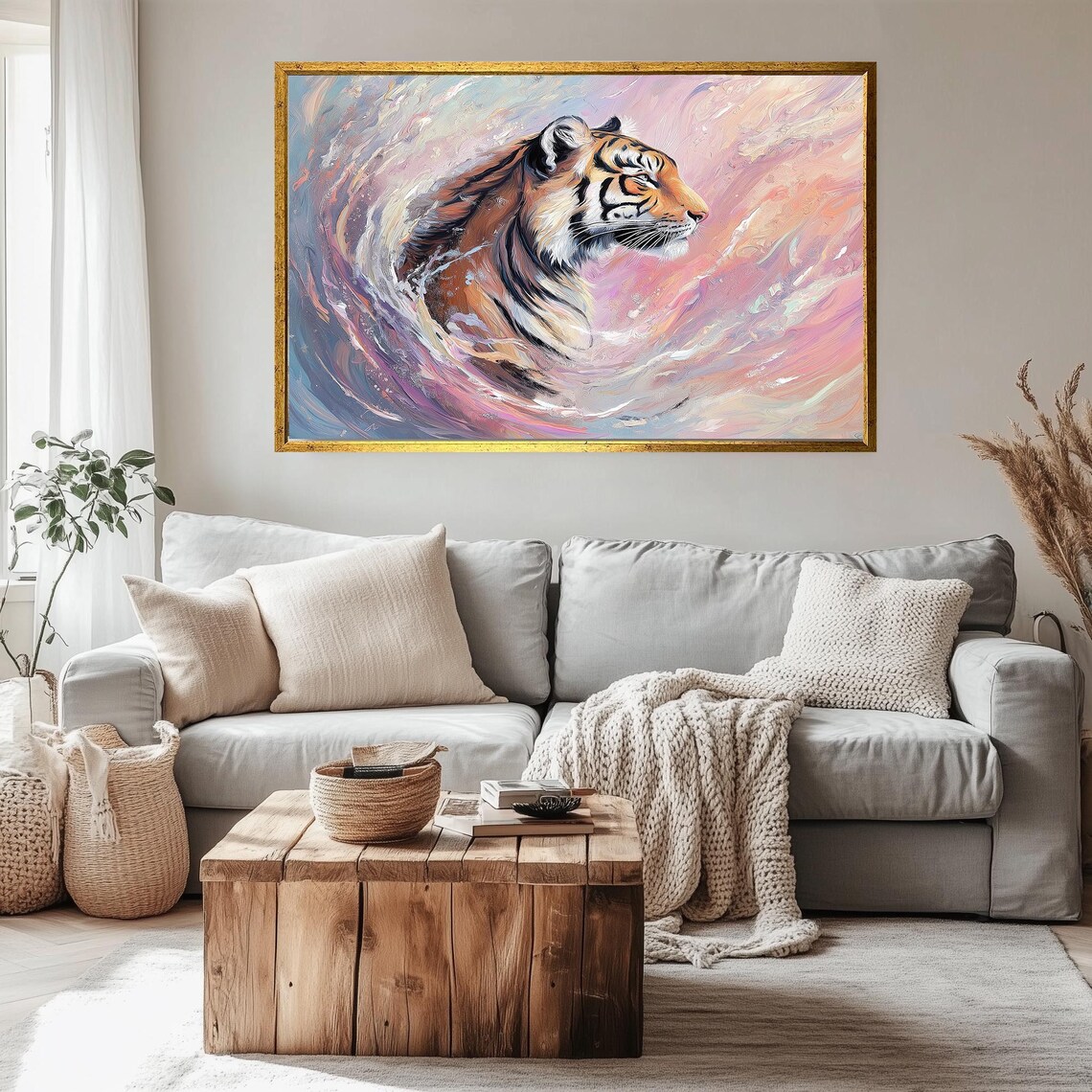 Majestic Tiger Profile Pink Swirl Abstract Wildlife Portrait Poster - Image 3