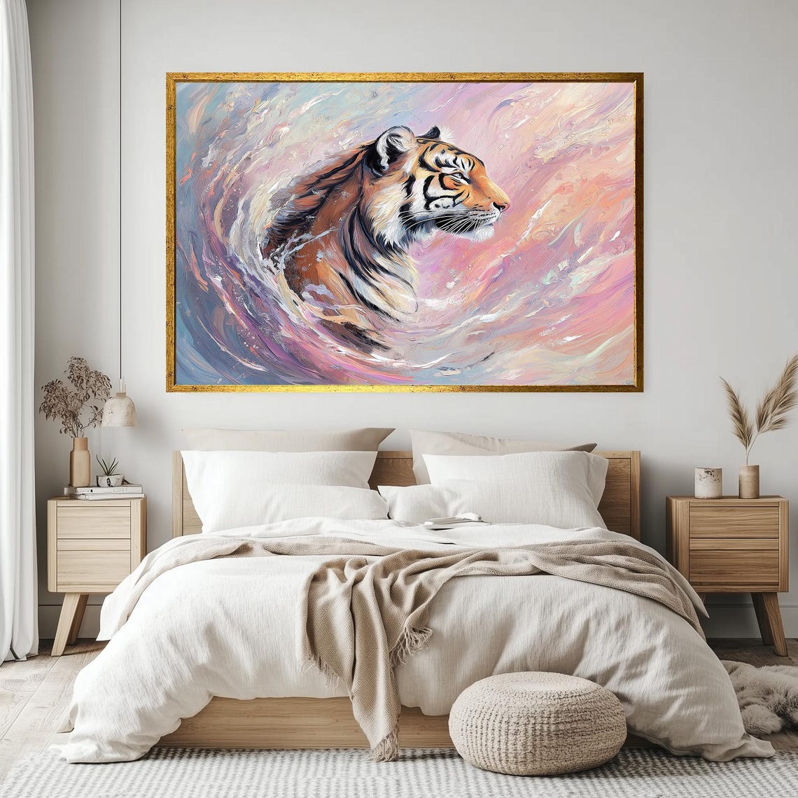 Majestic Tiger Profile Pink Swirl Abstract Wildlife Portrait Poster - Image 5