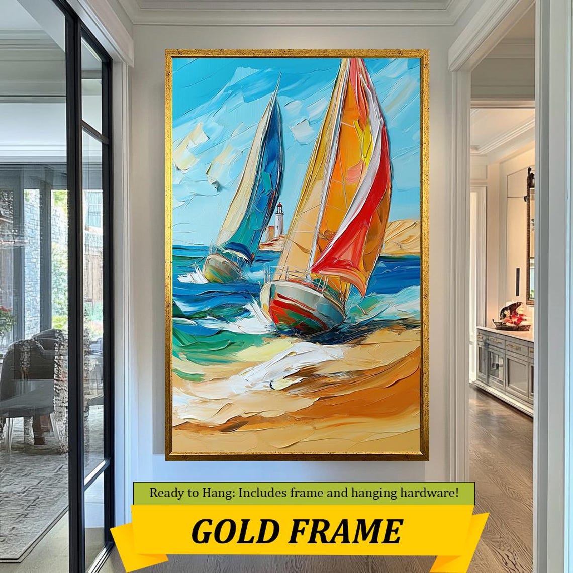 Colorful Sailing Boats Lighthouse Coast Impressionist Nautical Poster - Image 5