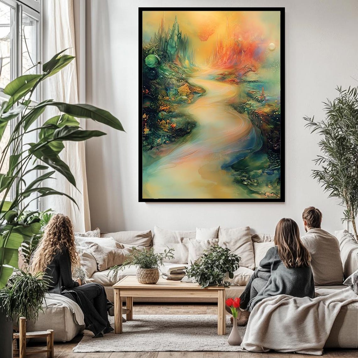 Surreal Fantasy River Landscape Dreamlike Abstract Colorful Poster - Image 3