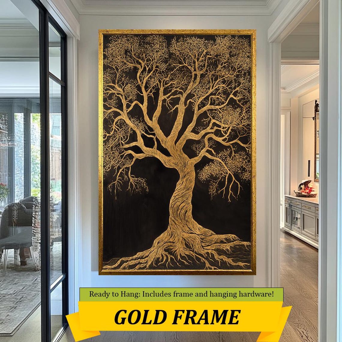 Golden Tree of Life Black Background Elegant Nature Art Wall Poster - Image 5