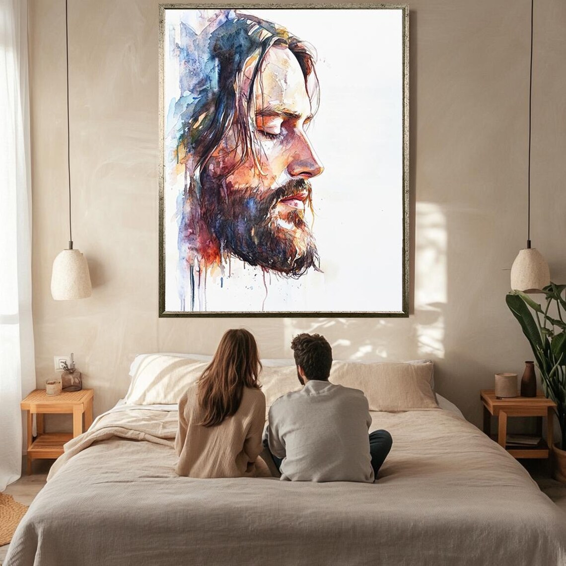 Jesus Christ Watercolor Side Profile Portrait Serene Spiritual Art Poster - Image 2