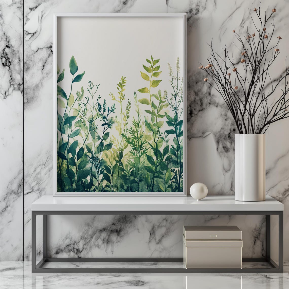 Green Watercolor Botanical Leaves Minimalist Fresh Art Print - Image 3