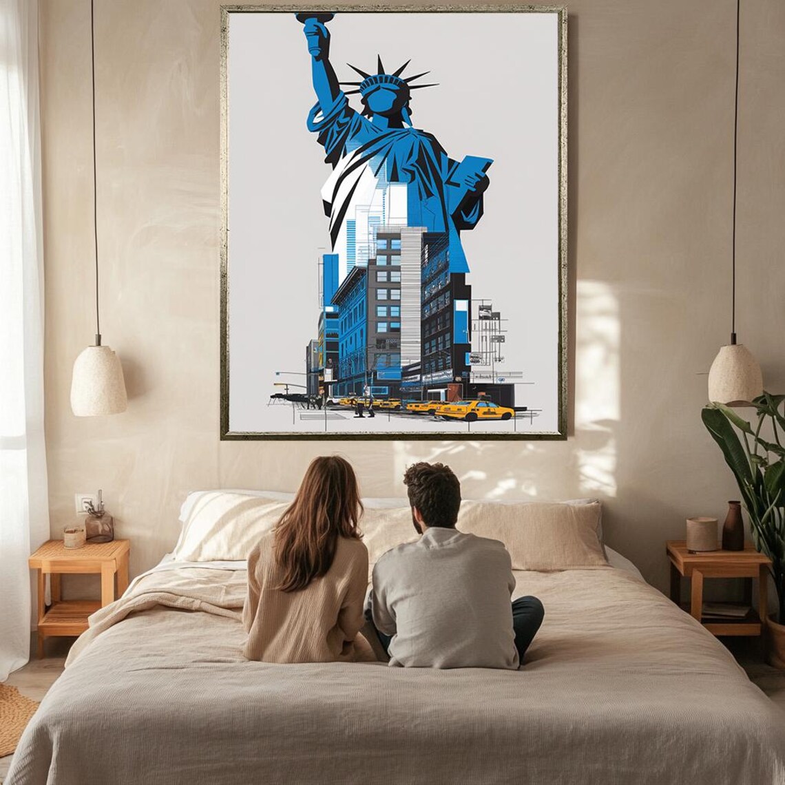 Statue Of Liberty New York City Blue Pop Art Skyline Travel Poster - Image 2