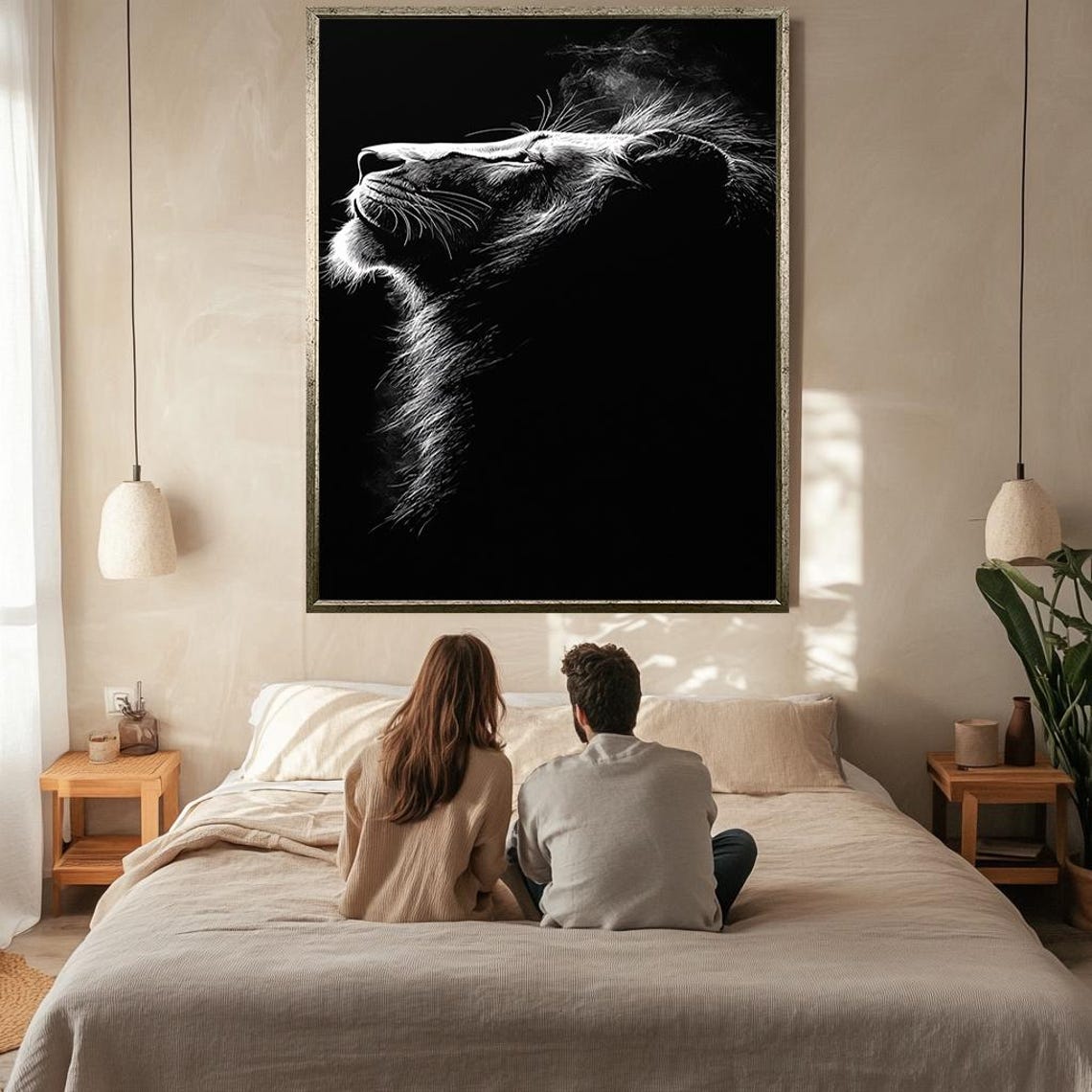 Black And White Lion Head Raised Dramatic Monochrome Modern Wall Art - Image 2
