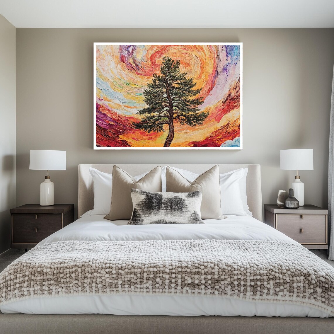 Lone Pine Tree Swirling Sunset Impasto Colorful Nature Art Poster - Image 2