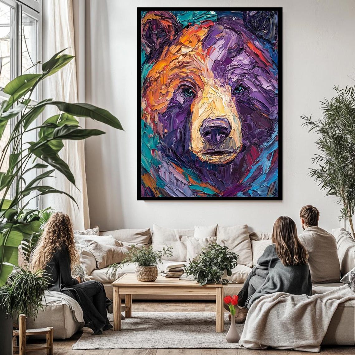 Colorful Abstract Bear Art Vibrant Textured Wildlife Painting Modern Animal Wall Decor Bold Bear Artwork - Image 3