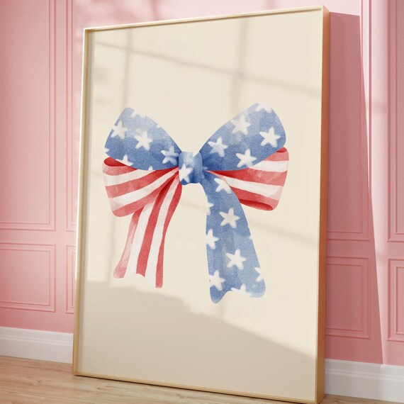 American Flag Stars and Stripes Watercolor Bow Coquette Poster