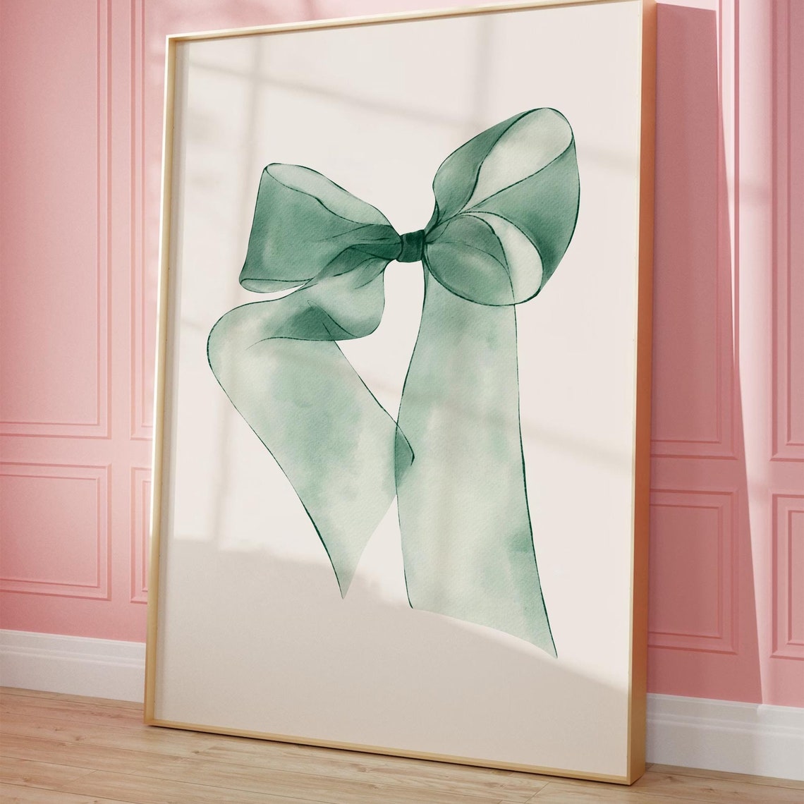 Sage Green Watercolor Bow Coquette Feminine Chic Room Poster