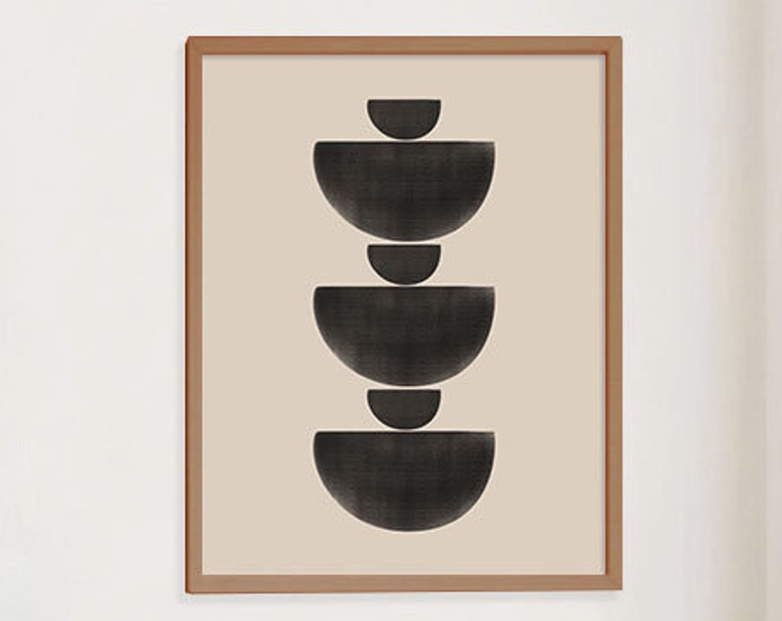 Black Semicircle Stacked Minimalist Abstract Beige Modern Print - Image 2