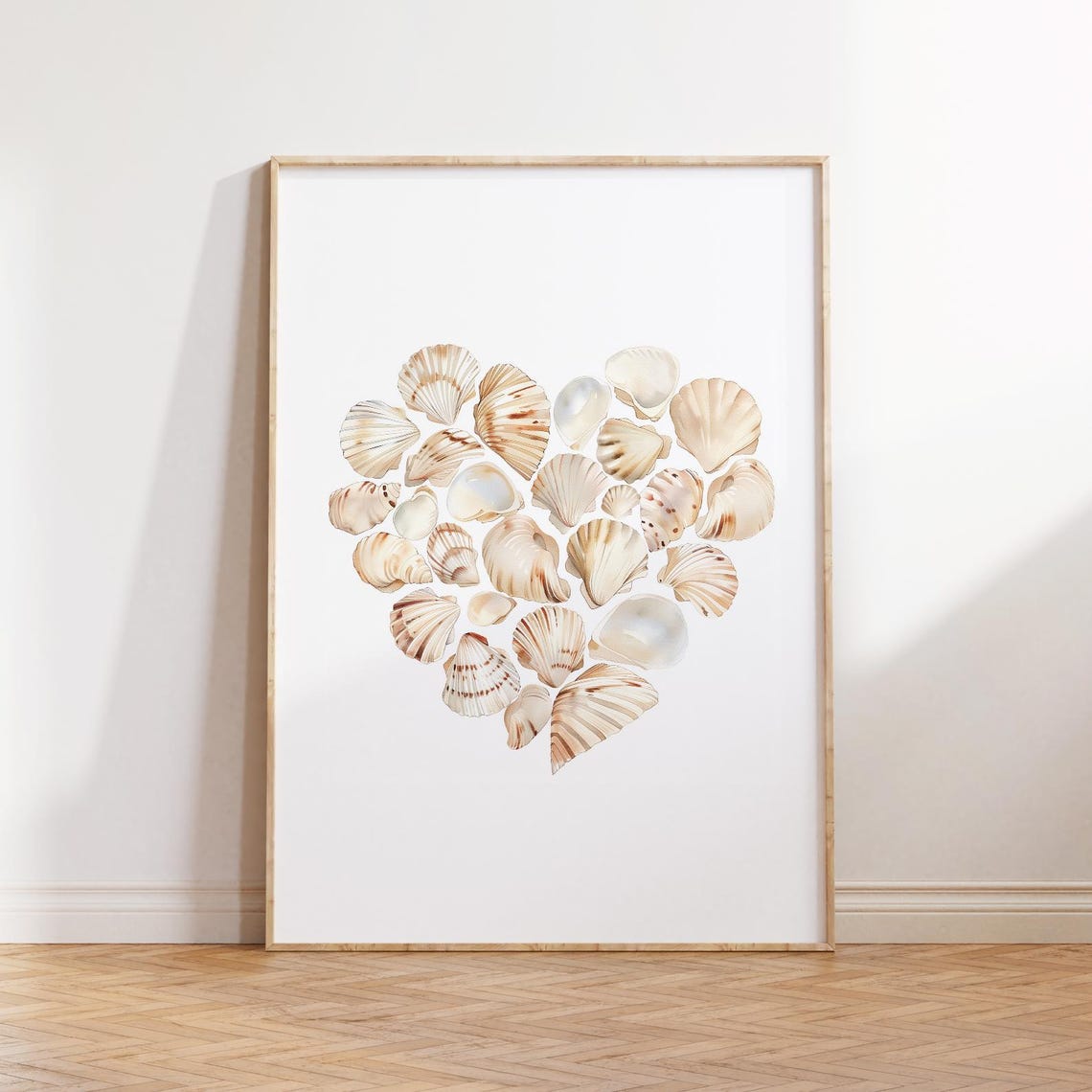 Seashell Heart Shape Boho Coastal Beach Summer Home Decor Print