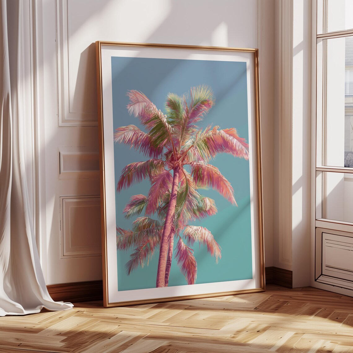 Tropical Retro Palm Tree Wall Art Summer Beach Sunset Poster Print Pastel