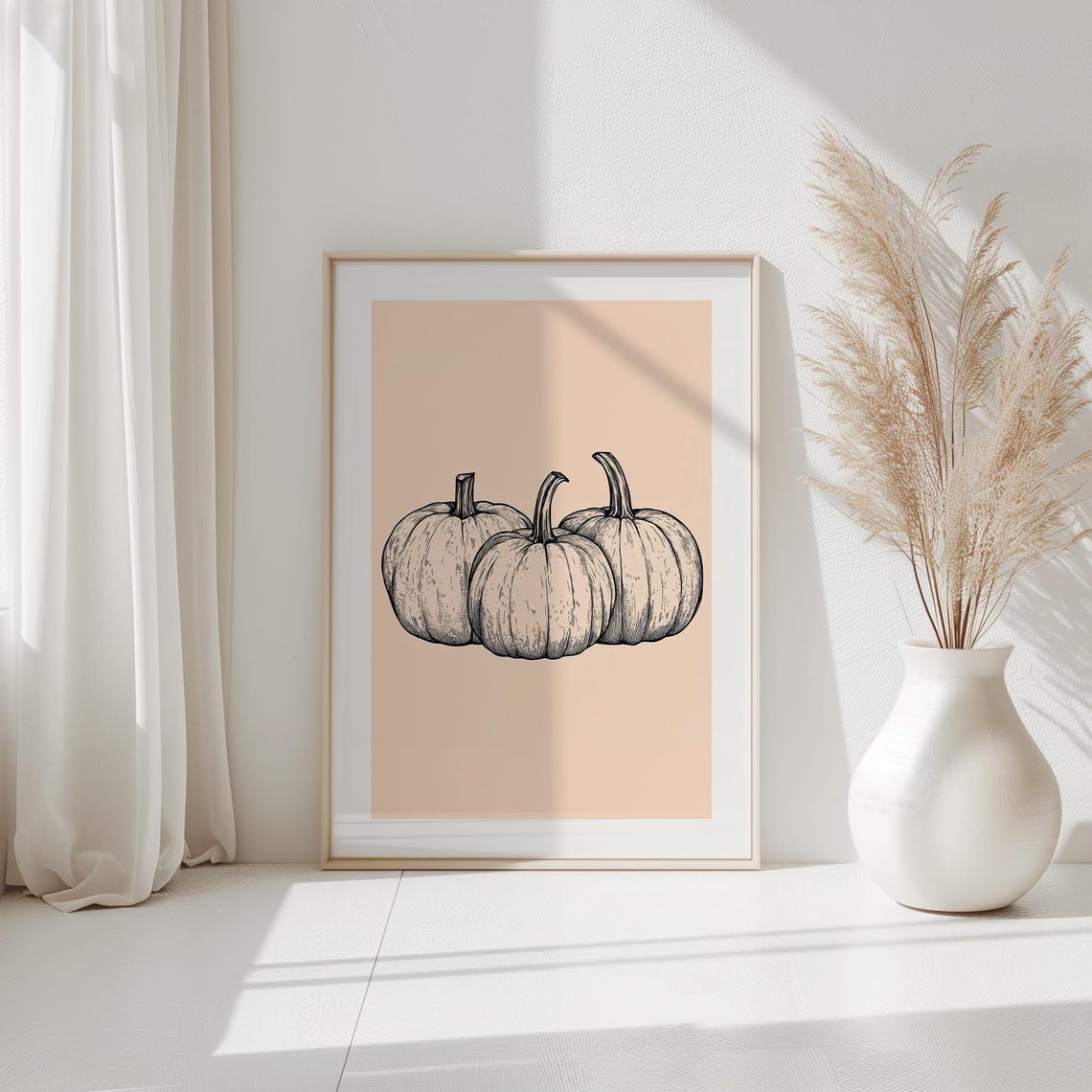 Three Pumpkins Autumn Harvest Sketch Fall Season Wall Decor Poster