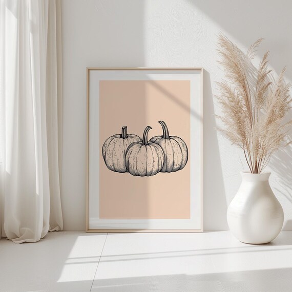 Three Pumpkins Autumn Harvest Sketch Fall Season Wall Decor Poster
