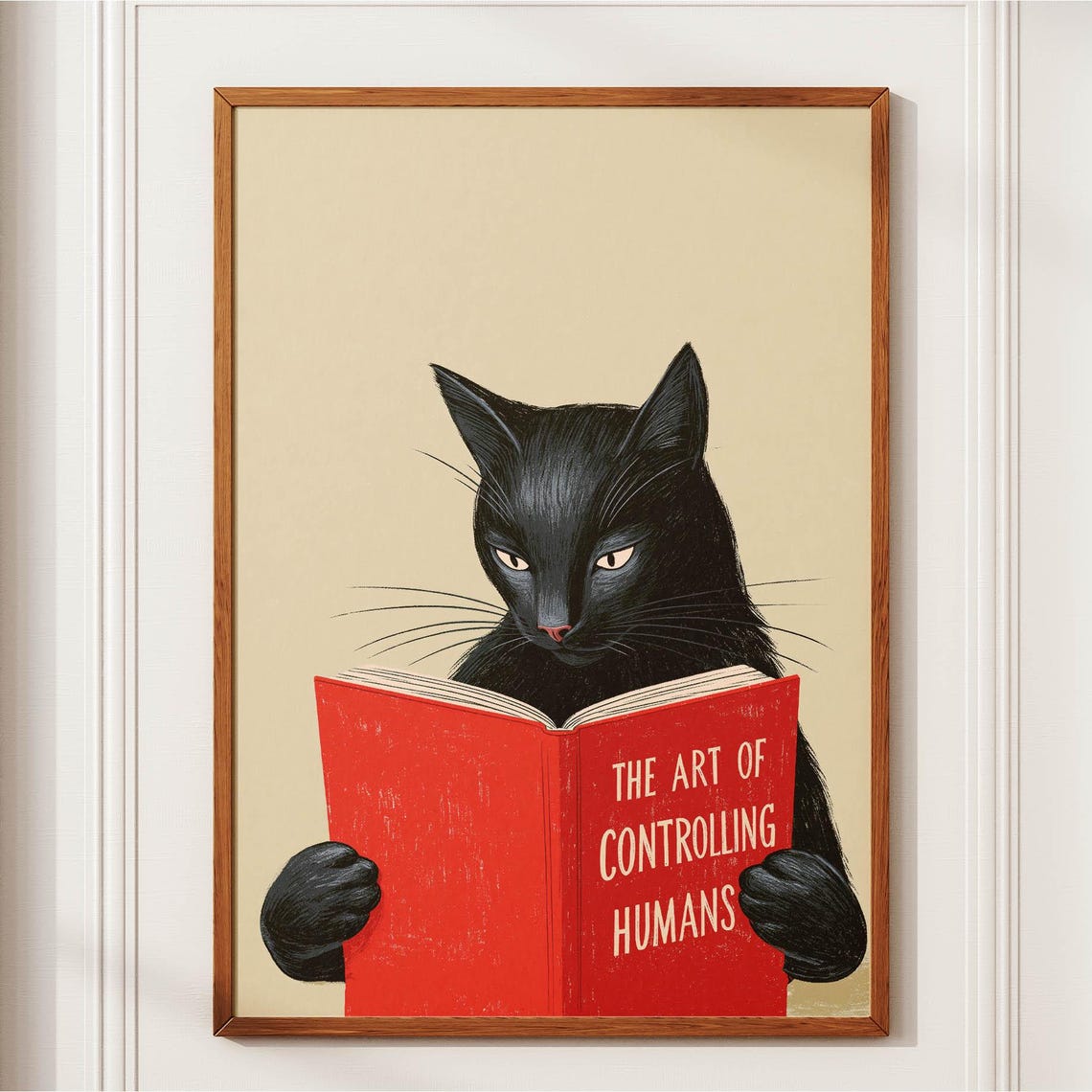 Funny Black Cat Poster Reading Book Wall Art Sarcastic Quirky Bookworm Print Whimsical Home Decor Lover Gift