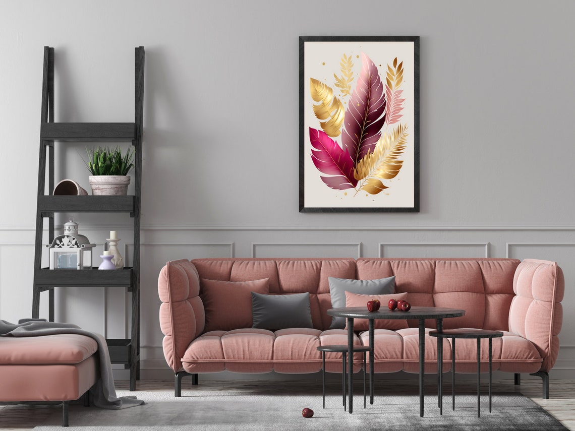 Magenta Gold Feather Bouquet Blush Elegant Girly Room Poster - Image 2