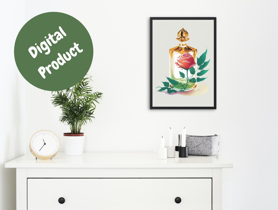 Flower in Perfume Bottle Print, Neutral Modern Floral - Image 3