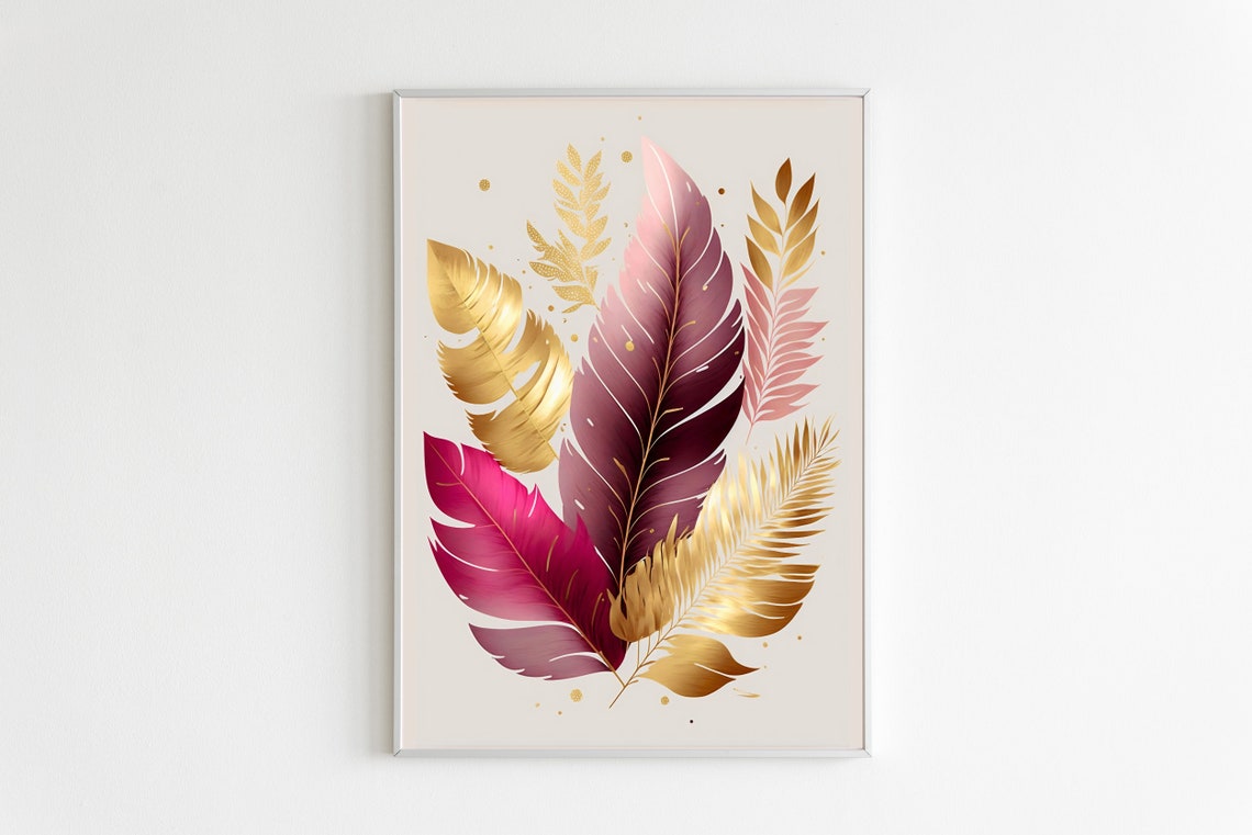 Magenta Gold Feather Bouquet Blush Elegant Girly Room Poster