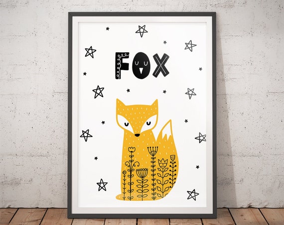 Nursery Prints Fox Nursery Decor Scandi Print Nursery Nordic Nursery Boys Bedroom Decor Girls Room Decor