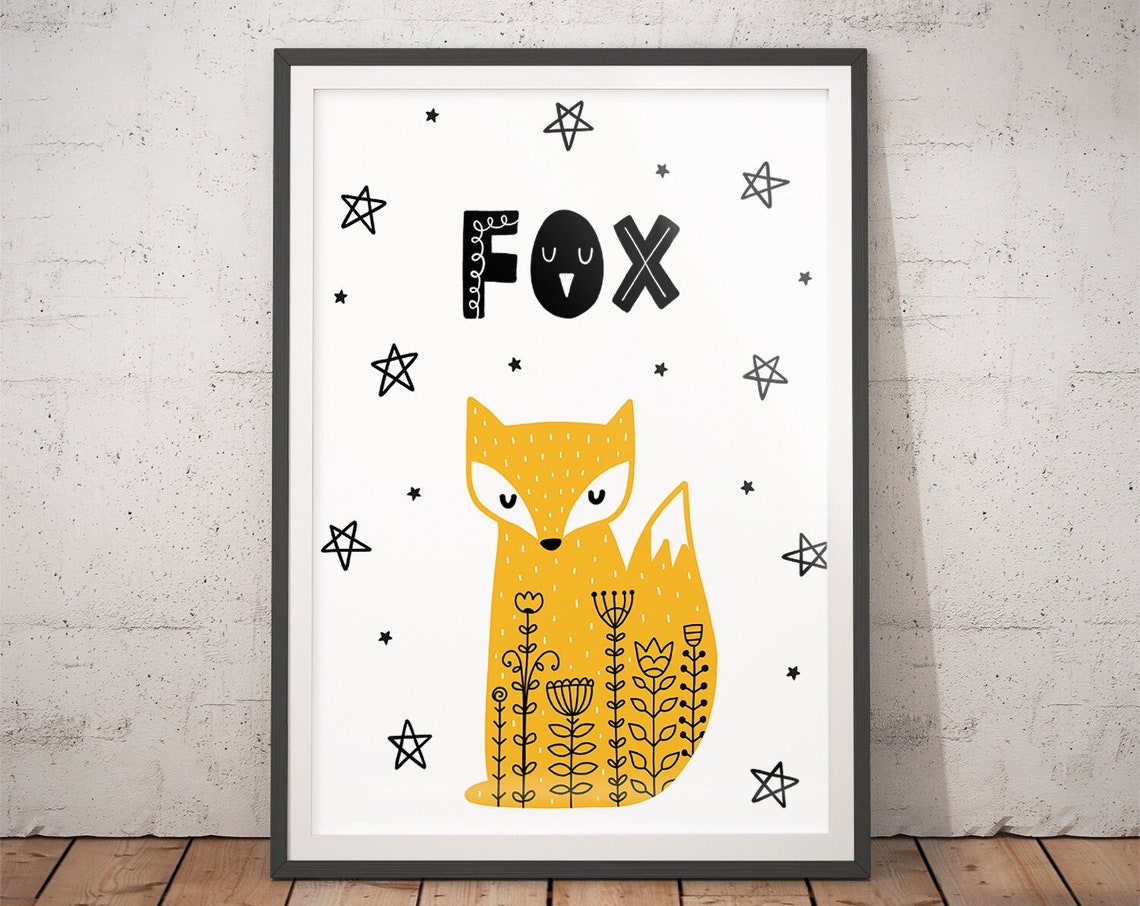 Nursery Prints Fox Nursery Decor Scandi Print Nursery Nordic Nursery Boys Bedroom Decor Girls Room Decor