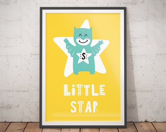 Little Star Cute Dragon Monster Yellow Nursery Poster Kids Room Decor