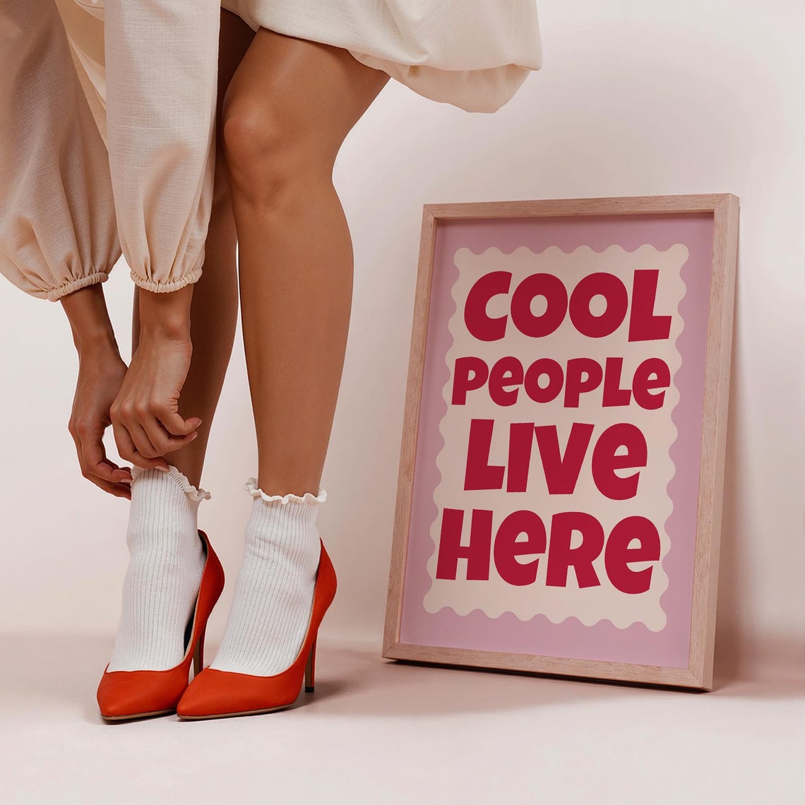 Cool People Live Here Red Fun Retro Entryway Welcome Wall Poster