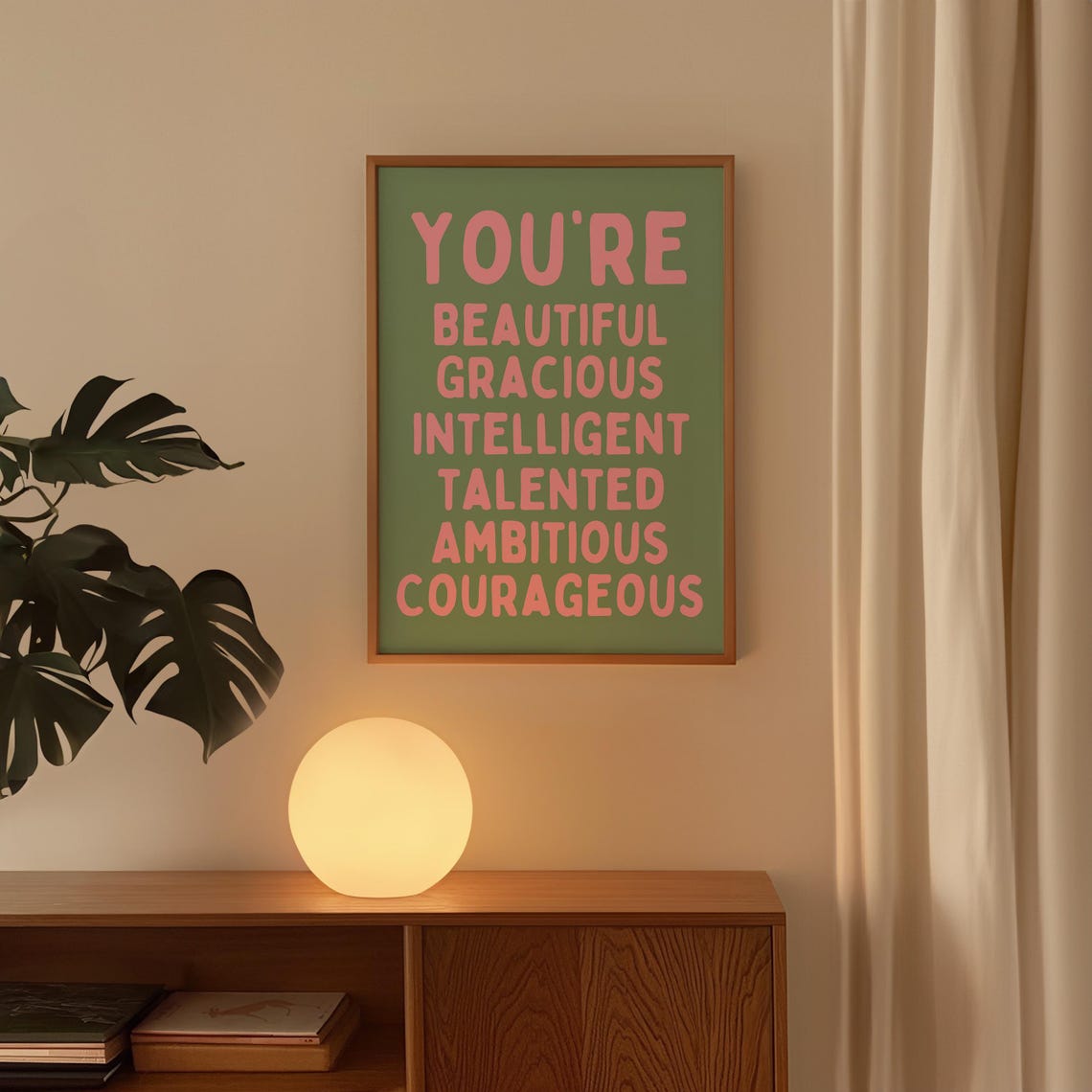 You Are Affirmation Art Poster Wall Minimalist Print Pink Sage Green Amazing Self Love