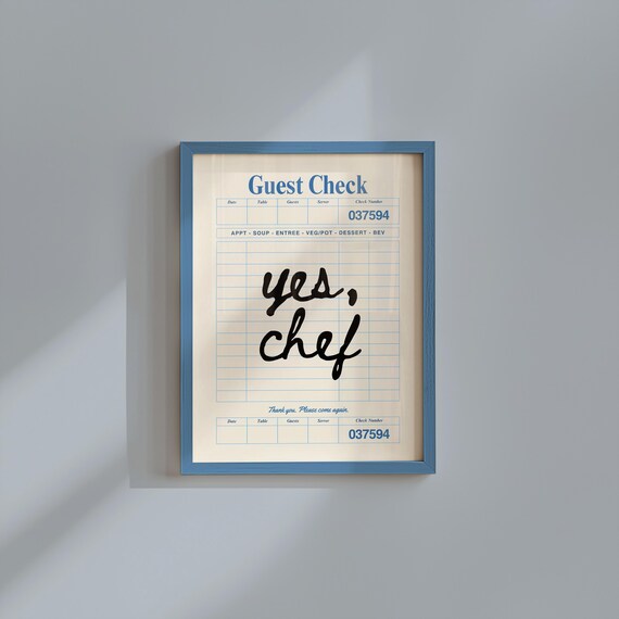 Yes Chef Guest Check Poster Vintage Restaurant Ticket Script Wall Decor Art