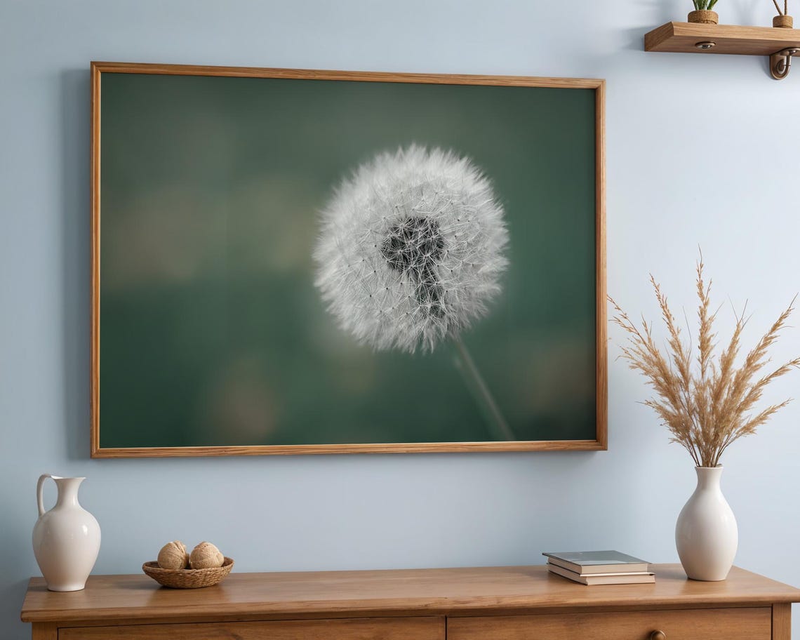 Dandelion Seed Head Glowing Against Green Macro Photo Poster