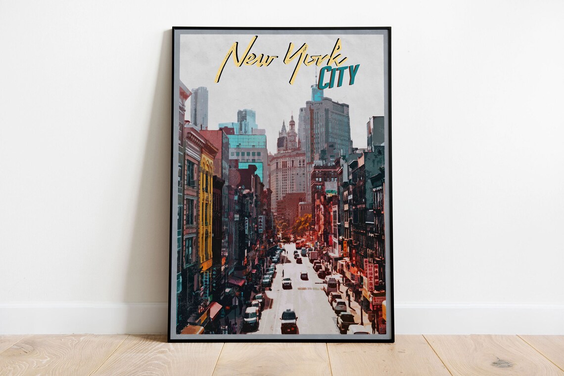 New York City Street Illustration Urban Vintage Art Style Poster