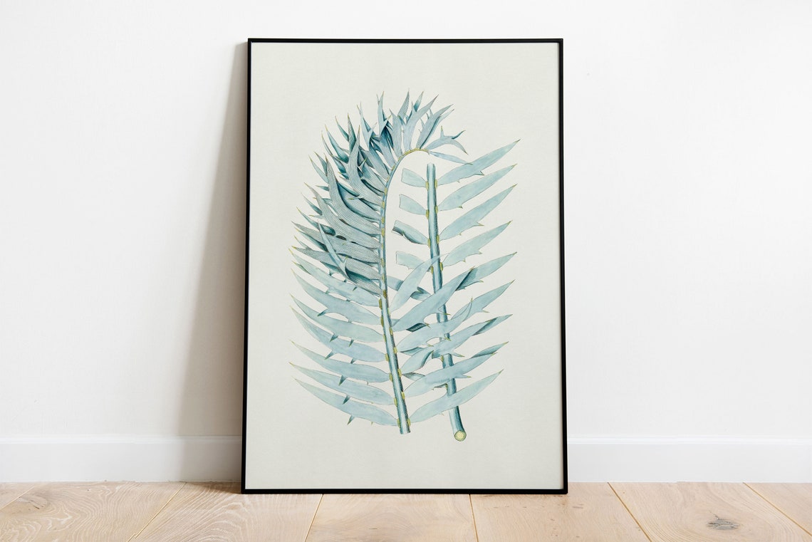 Delicate Blue Fern Frond Botanical Watercolor Minimal Wall Art - Image 2