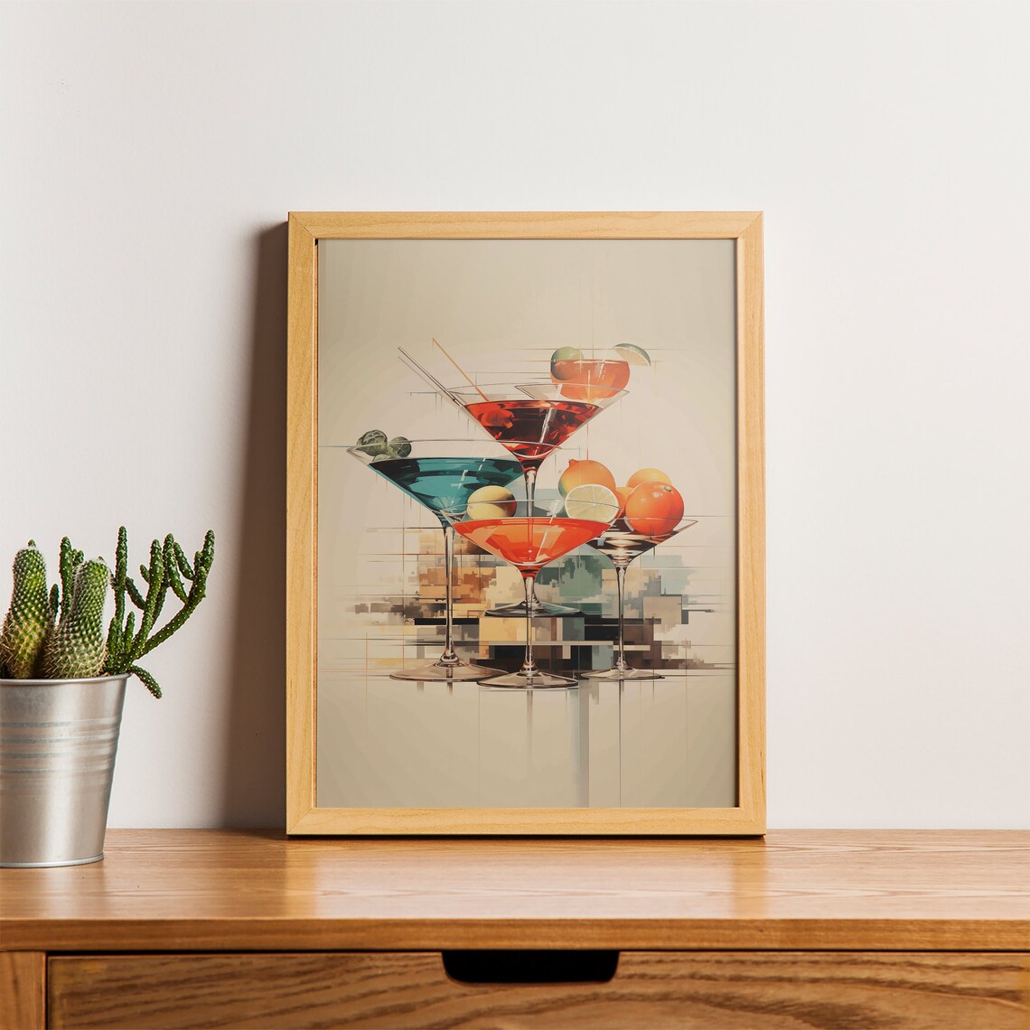 Colorful Abstract Cocktail Martini Glasses Modern Bar Decor Kitchen Poster - Image 2