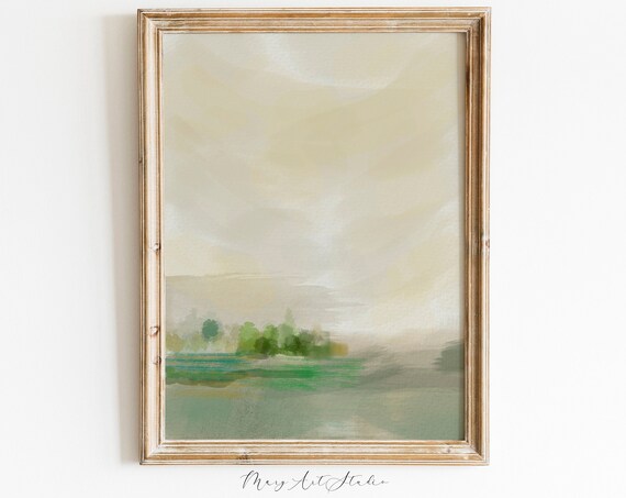 Field Landscape Oil Painting, Minimalist Neutral Art Print