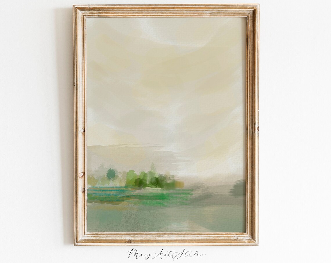 Field Landscape Oil Painting, Minimalist Neutral Art Print