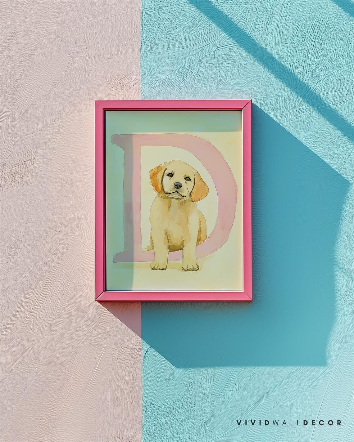 Yellow Labrador Puppy Letter D Nursery Art Poster for Kids Room Decor - Image 2